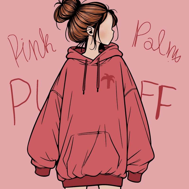realistic girl with a oversized sweatshirt on and a bun