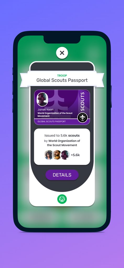 ScoutPass - Digital Global Scouts Passport credential shown on a mobile device within the ScoutPass app