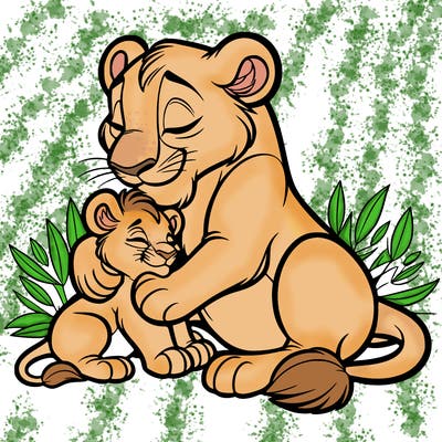 lioness cuddling her cub