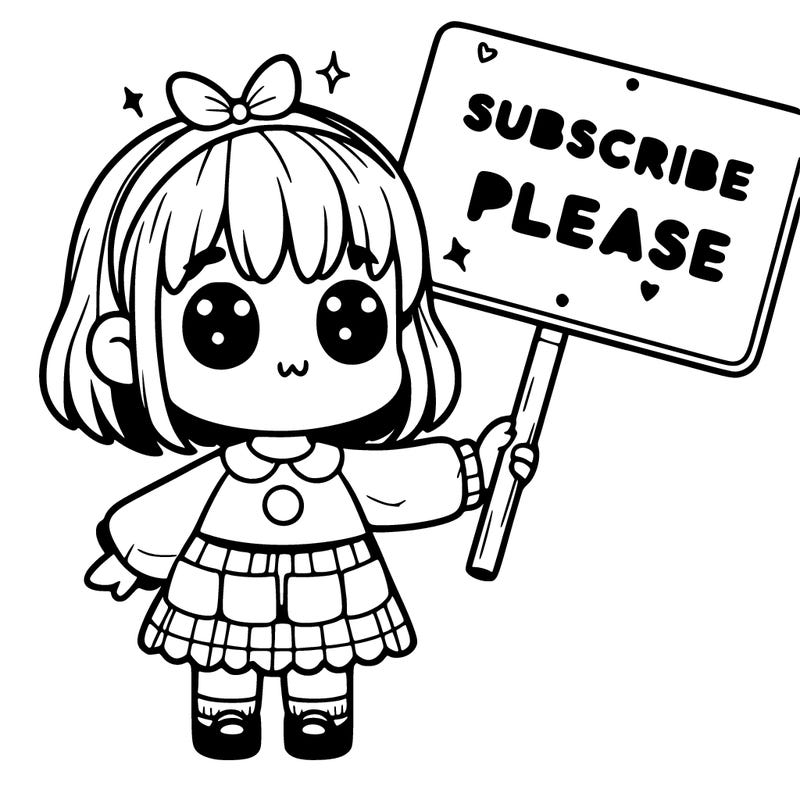 a little girl with a sign where it says subscribe please