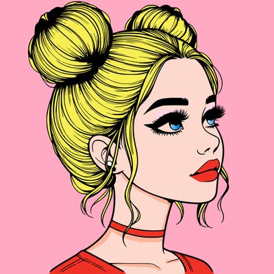 realistic girl with buns on the top of her head