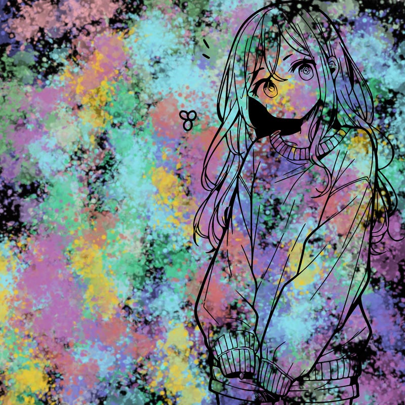 manga teen girl  in a sweater and baggy pants