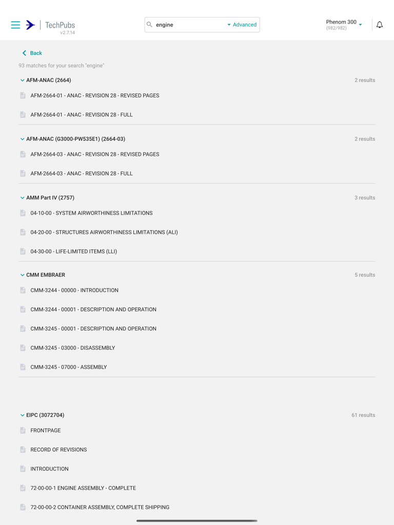 TechPubs Embraer - Search results for engine manuals in the TechPubs Embraer app