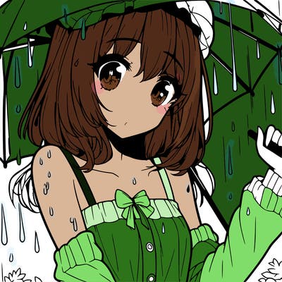 pretty anime girl in the rain