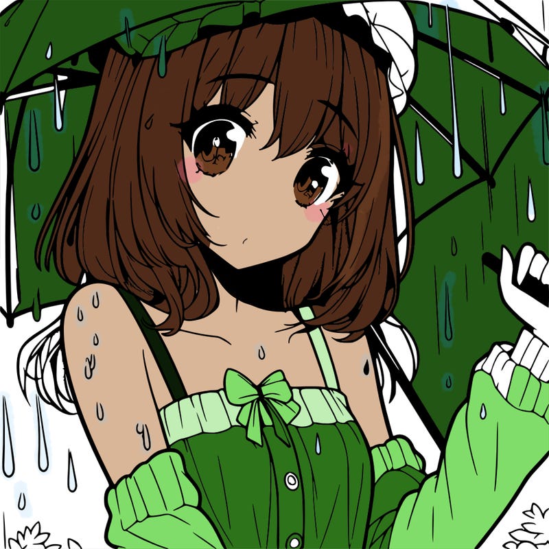 pretty anime girl in the rain
