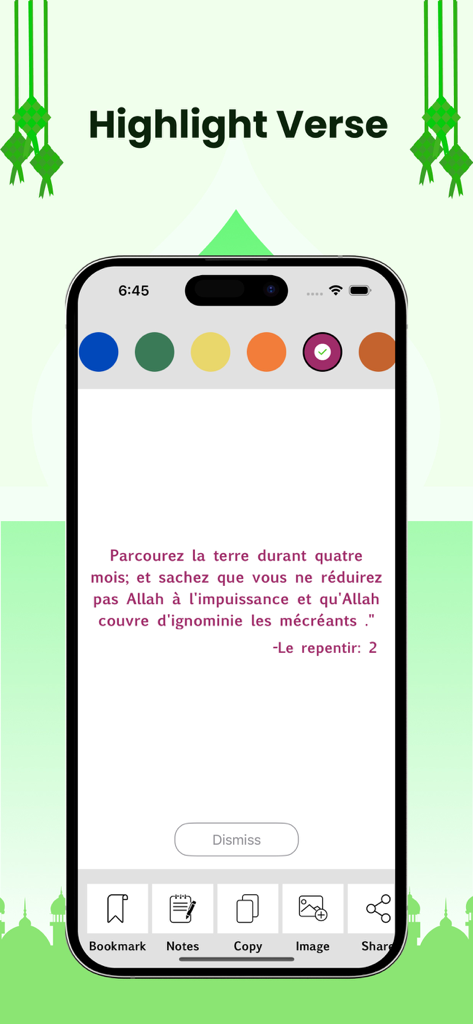 ‎Le Coran en Français - フランス語訳とテキスト選択ツールを備えたハイライト聖句機能を表示するフランス語版コーランアプリのスクリーンショット