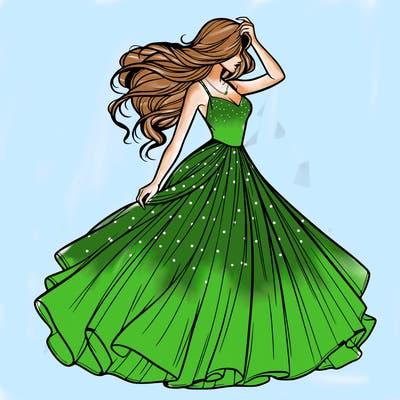 realistic woman with dress flowing in the wind