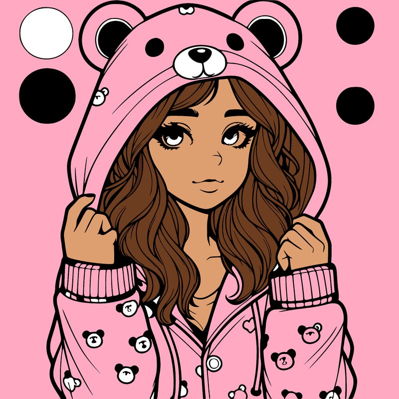 realistic girl in a animal pjs hoodie
