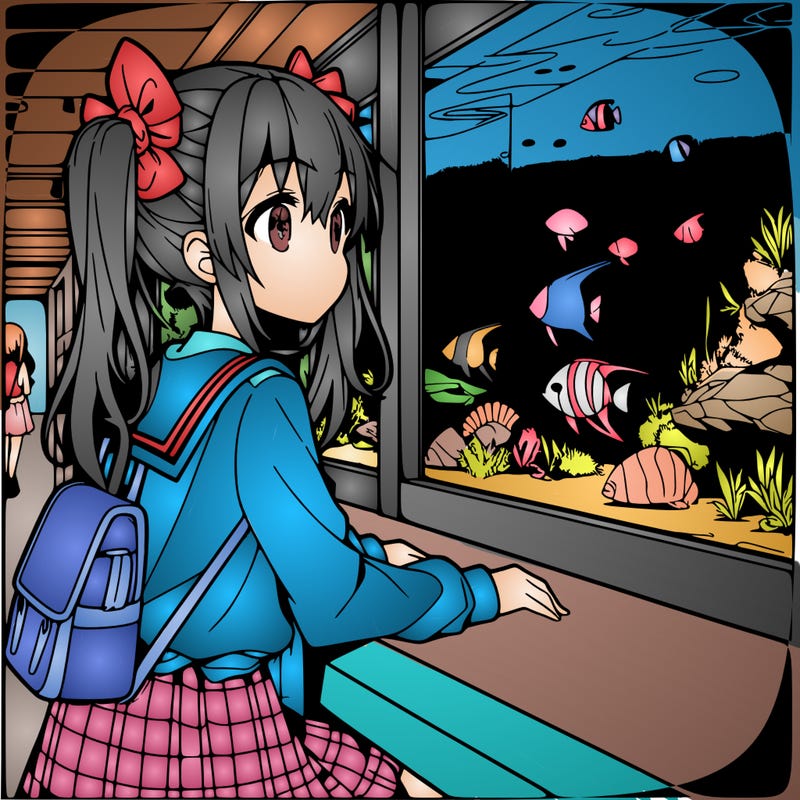 anime girl at the aquarium