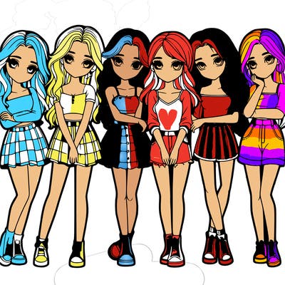 a group of girls realistic
