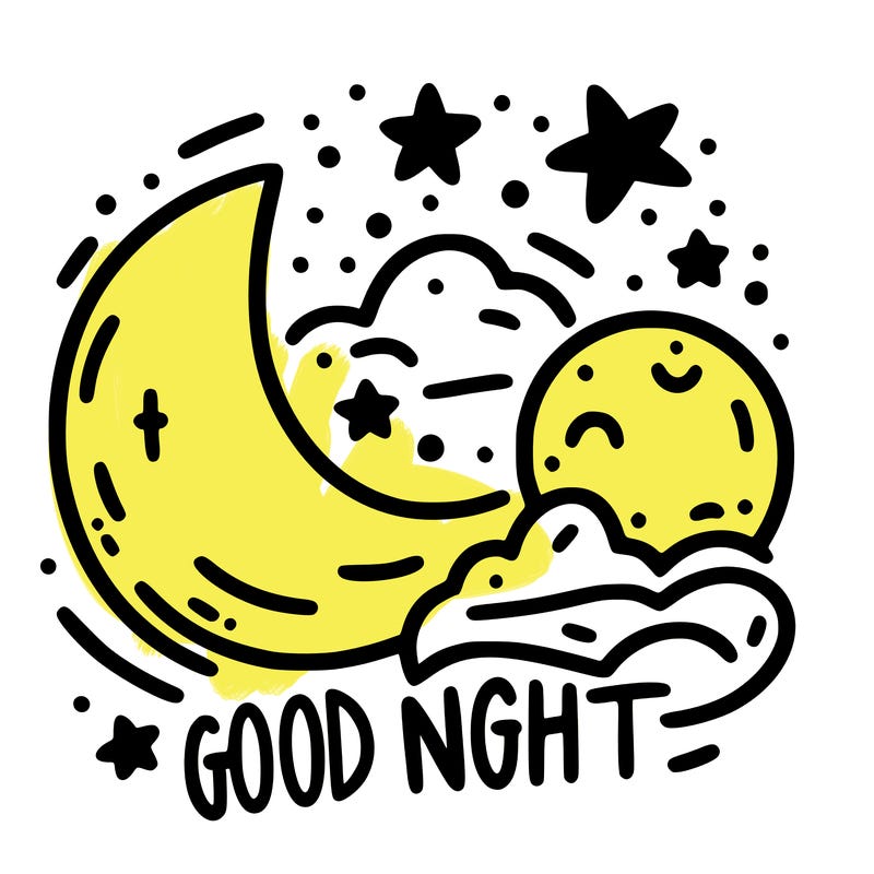 a moon and the stars with words by the side saying good night