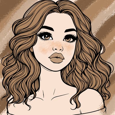 realistic girl with wavy hair and lips