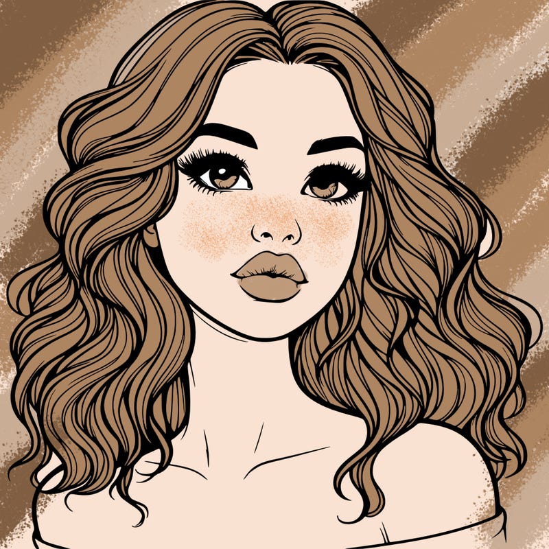 realistic girl with wavy hair and lips
