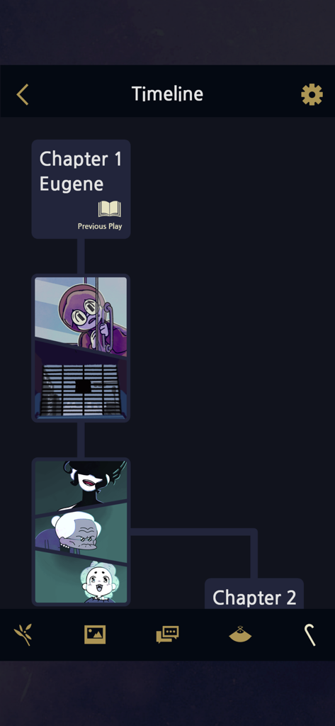 Underworld Office: Ghost Story - Story timeline screen in the Underworld Office mobile game showing chapter progression and illustrations.