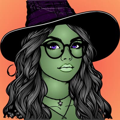 a witch with glasses realistic