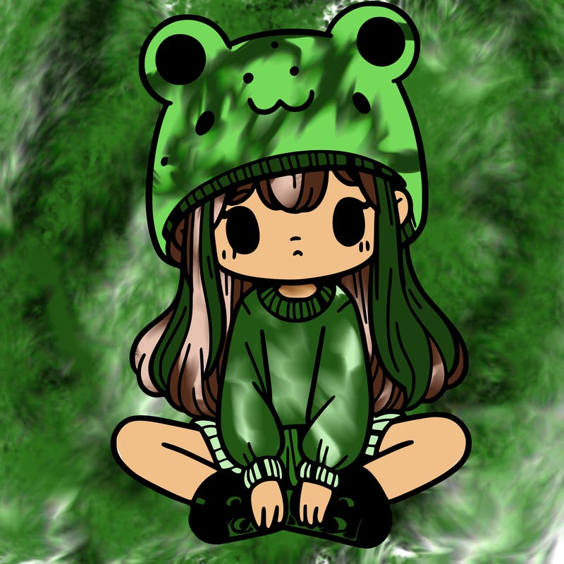 a girl wearing a frog hat and some frog socks