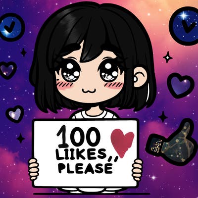 a girl with a sign saying 100 likes, please
