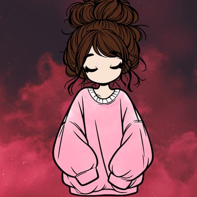 girl with baggy sweatshirt and messy bun