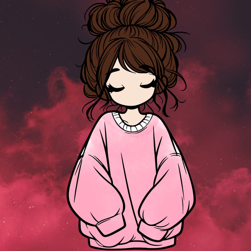 girl with baggy sweatshirt and messy bun