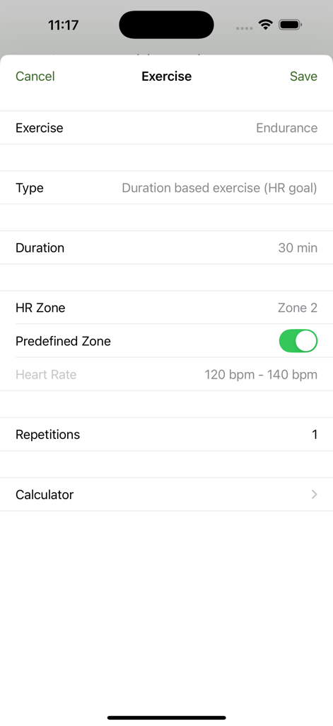 Bildschirm der mobilen App zur Planung einer Laufeinheit mit Zielbereichen für die Herzfrequenz