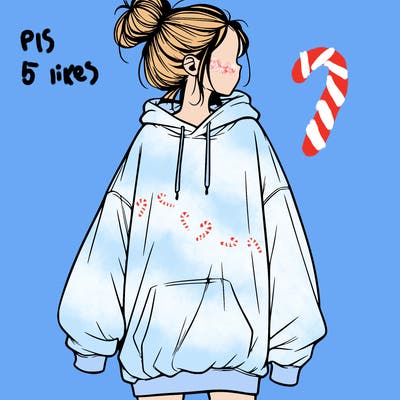realistic girl with a oversized sweatshirt on and a bun