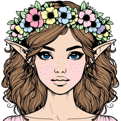 realistic female elf with flower crown