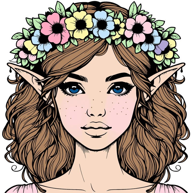realistic female elf with flower crown