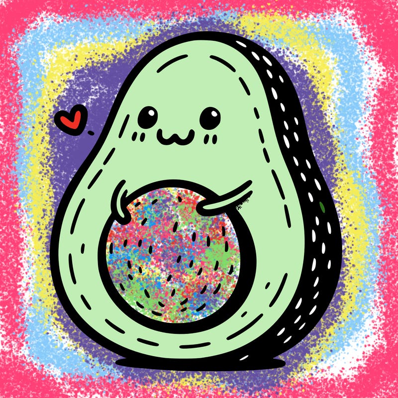 an avocado hugging an avocado