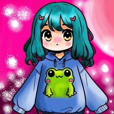 girl wearing frogging sweatshirt