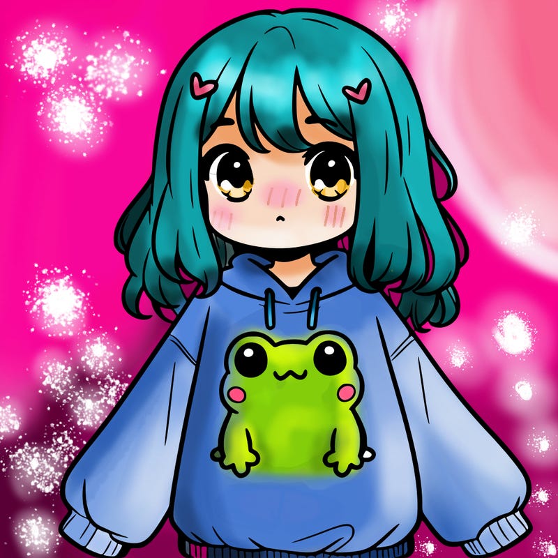 girl wearing frogging sweatshirt