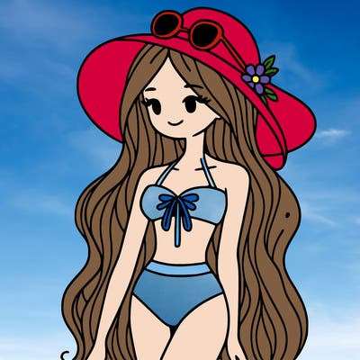 a girl in a bikini with long hair