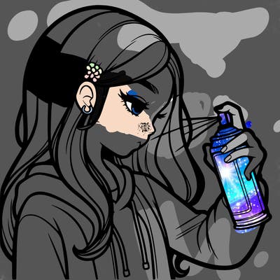 a realistic girl spray painting