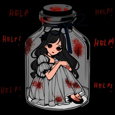 beautiful realistic girl trapped in bottle