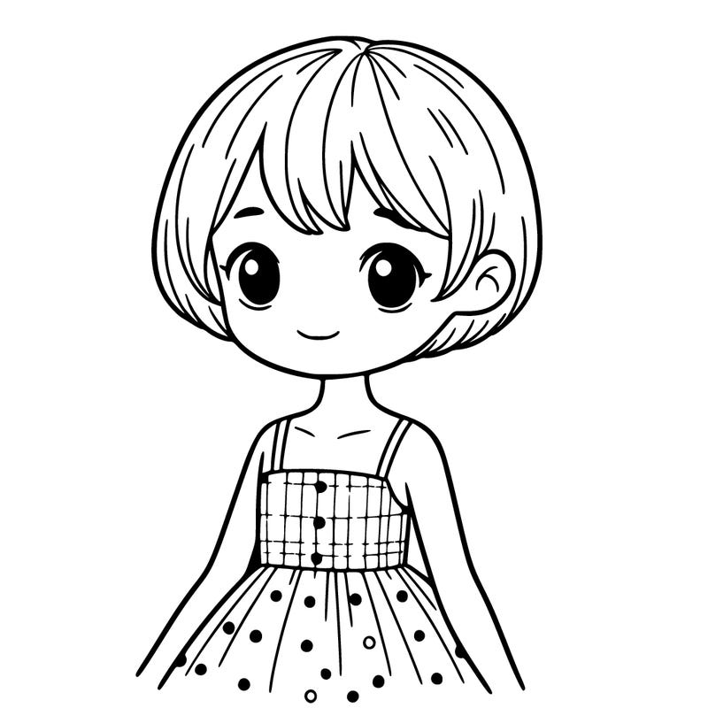 a girl with short hair and a dress