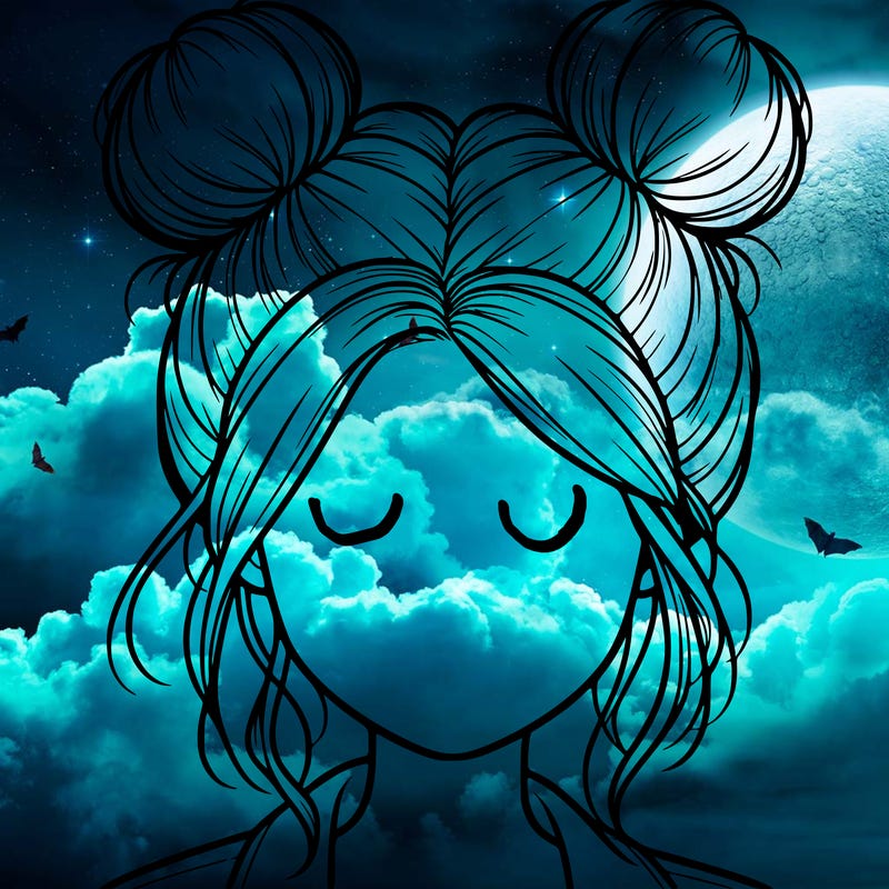 realistic girl with buns on the top of her hair