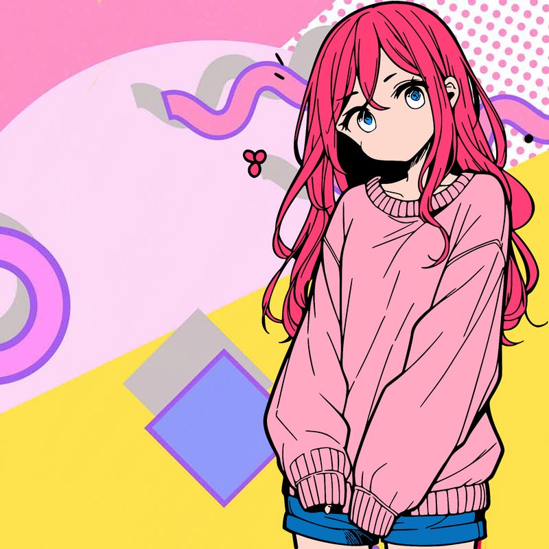 manga teen girl  in a sweater and baggy pants