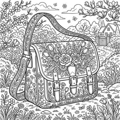 Step into the beauty of spring with this charming messenger bag coloring page, intricately designed with a burst of floral patterns. It's a perfect blend of style and seasonal joy, inviting you to add your unique splash of color.