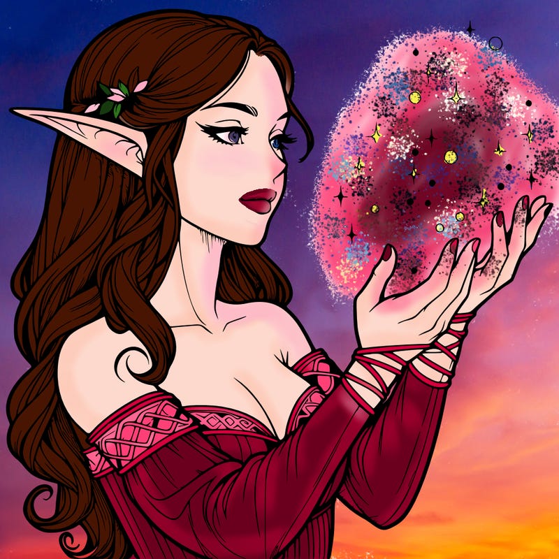 realistic elf girl doing magic