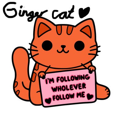 cat with a sign that says i’m following whoever follows me