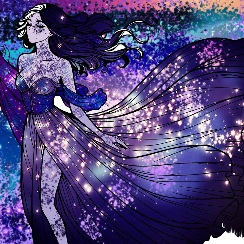 realistic woman in dress flowing the the wind