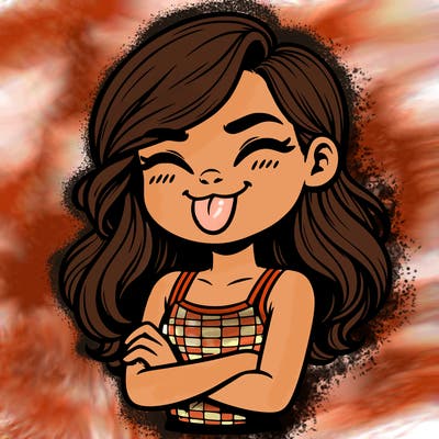 realistic girl crossing her arms and wearing a tank top with her tongue held out she has long hair