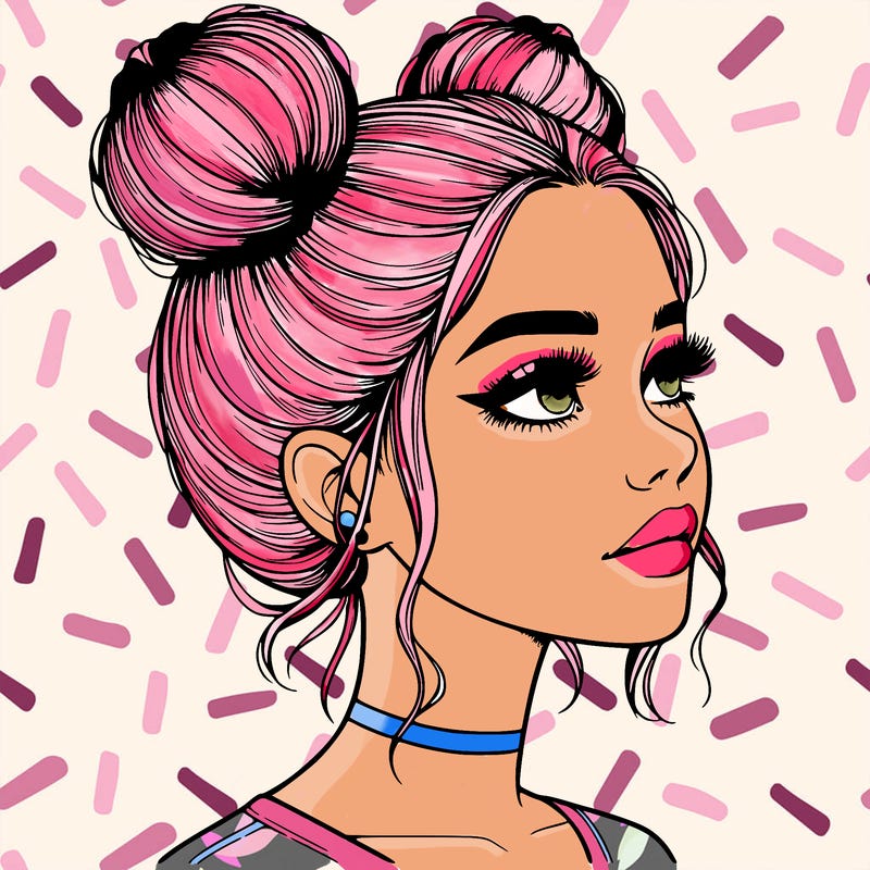 realistic girl with buns on the top of her head