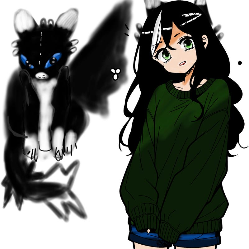 manga teen girl  in a sweater and baggy pants