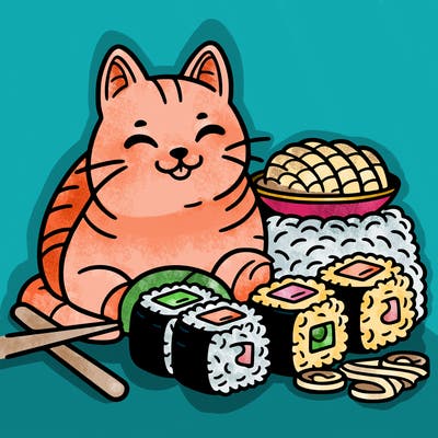 cat with sushi