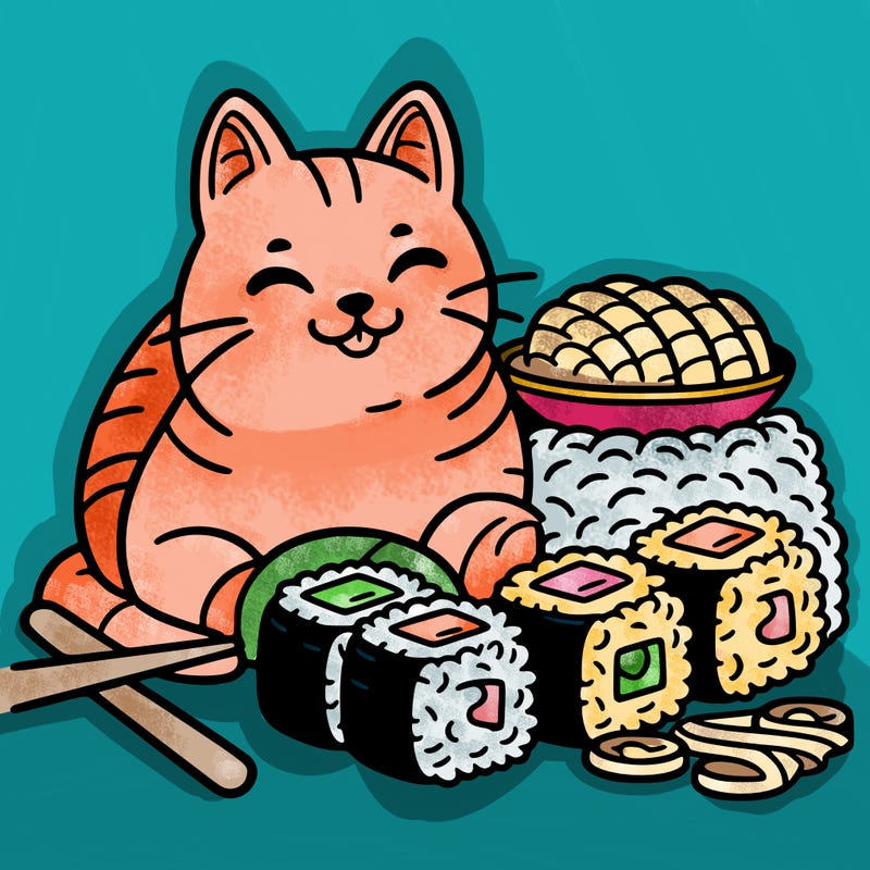 cat with sushi
