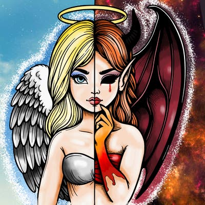 realistic angel half demon