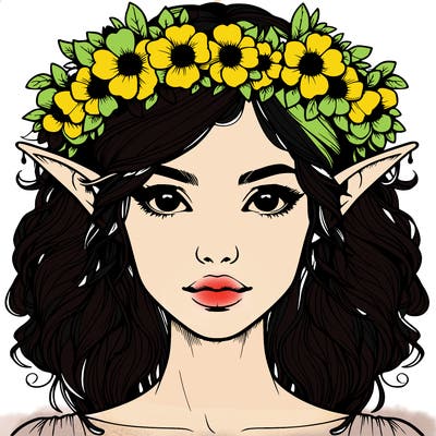 realistic female elf with flower crown