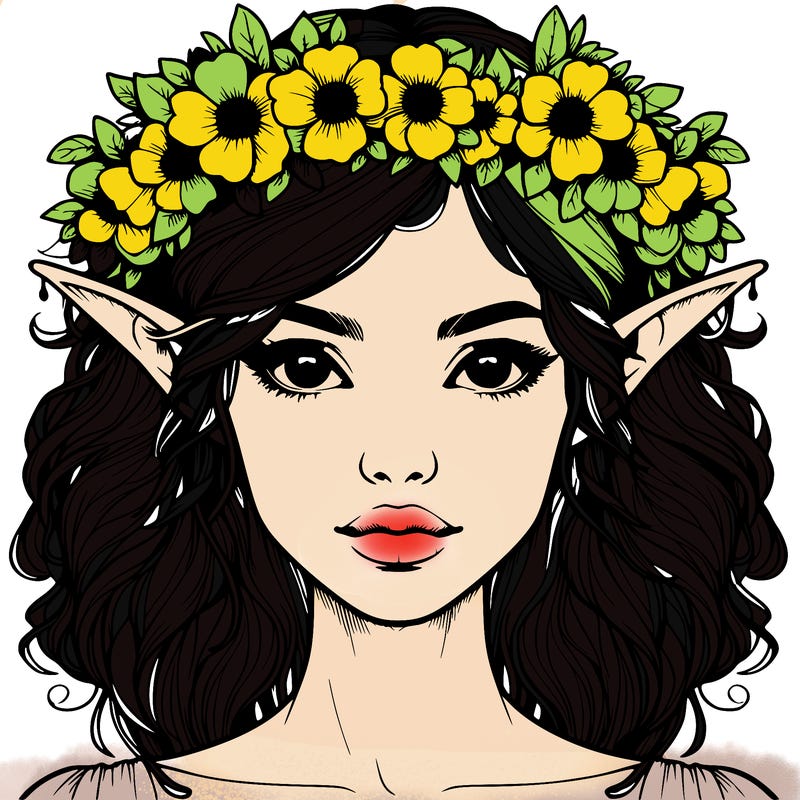realistic female elf with flower crown