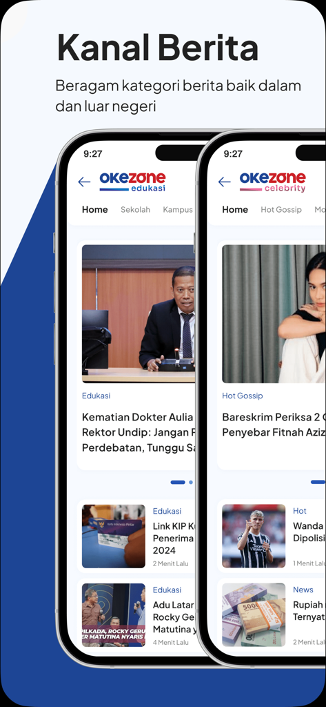 Okezone.com News - A mobile interface showing diverse news categories on the Okezone app.