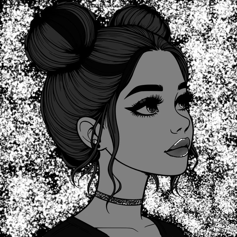 realistic girl with buns on the top of her head